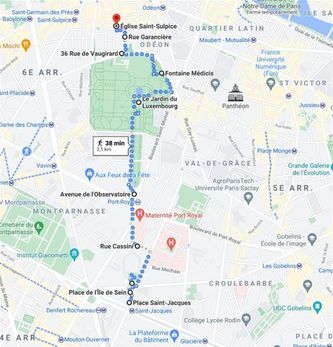 Plan promenade Meridien Paris Observatoire à Saint Sulpice
